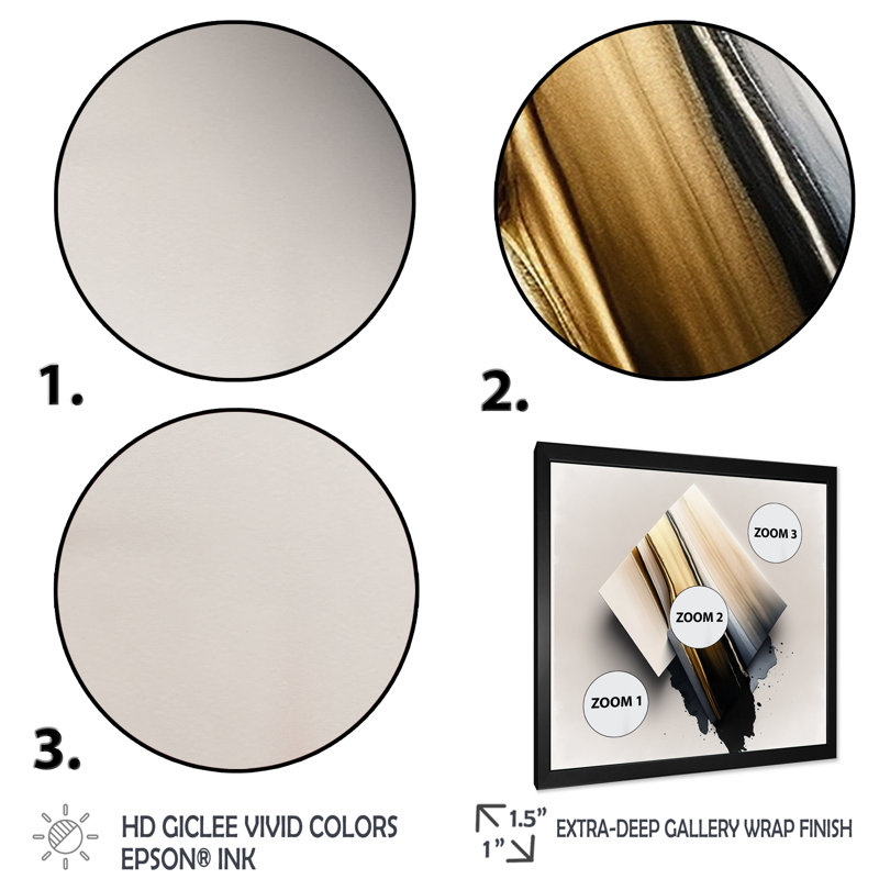 «Black and Gold Cubic Expression III - Abstract Cubism», art mural encadré, Impression noire sur toile encadrée