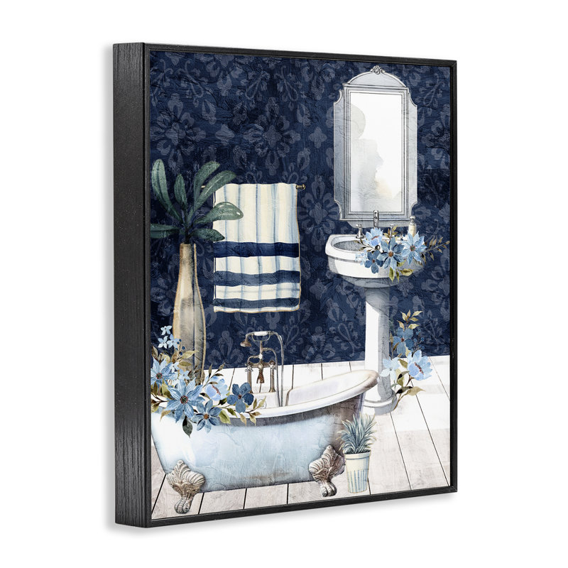Scène florale bleue, giclée, par Kim Allen, H 20 po x l 16 po, Giclée encadrée noir minuit