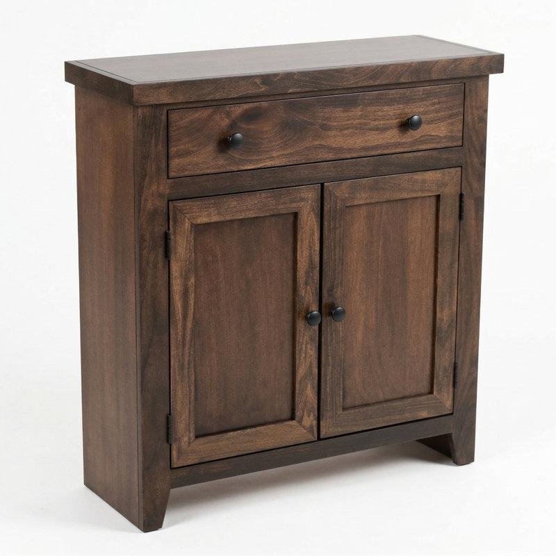 Armoire d'appoint en bois massif à 2 portes avec tiroir Humphrey