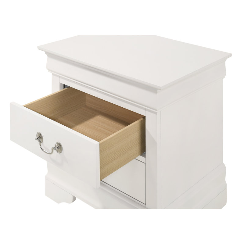 Elegant White 2-Drawer Nightstand with Metal Center Guides