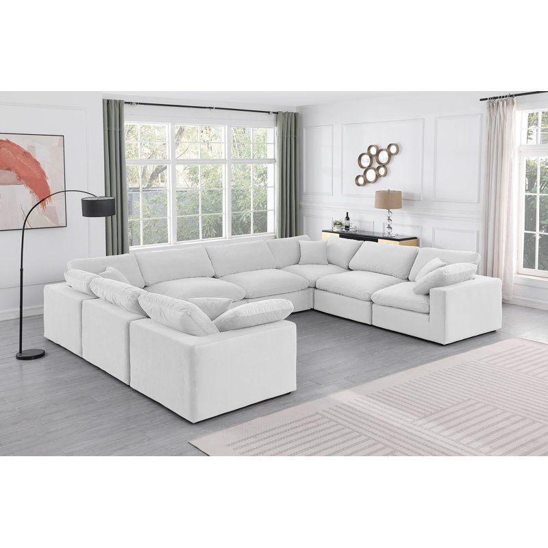 Hutchenson Velvet U-Shaped Sectional Reversible, Cream Velvet