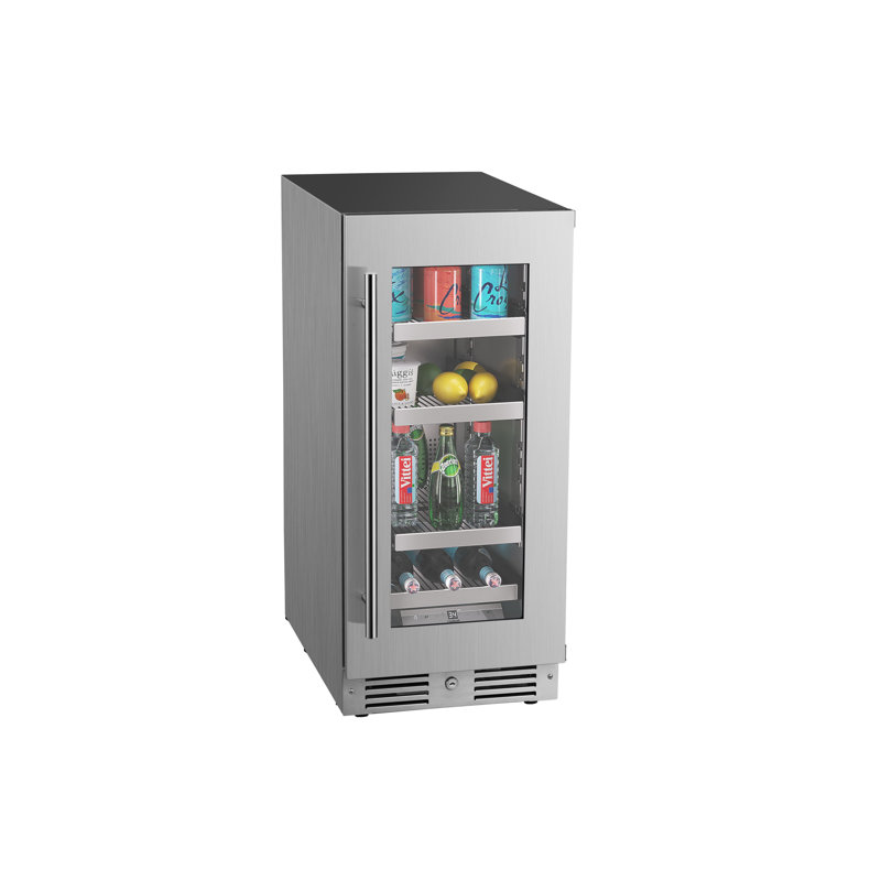 15 Inch Wide 63 Can Capacity Beverage Cooler with alternating (Blue, White, Amber) LED lighting, Door Alarm, Touch Control Panel and Lockable Right Hinged Door