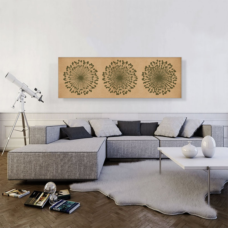 Dandelion olive beige brun - impression sur toile tendue, H 20 po x l 60 po x P 1,5 po