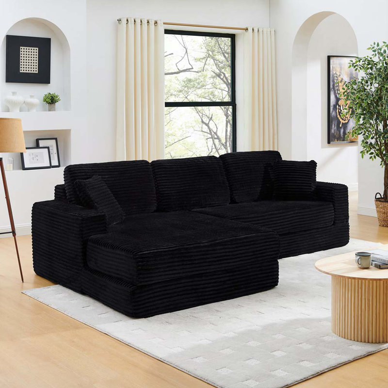 Canapé modulaire en velours côtelé Corduroy, Noir