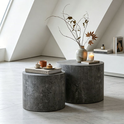 Nesting Coffee Table Set of 2 Round Wooden Coffee Tables Circle Modern Table for Small Space Living Room Bedroom Accent End Side Table