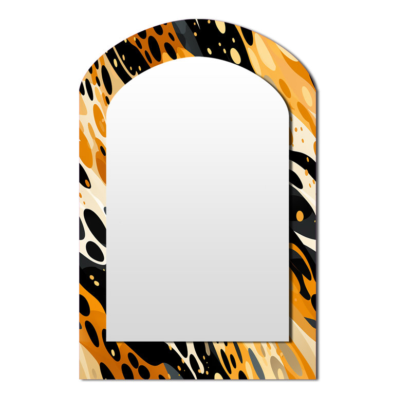 Reproduction de guépard moderne orange et noir - miroir mural asymétrique imprimé animal, miroir de forme unique glam, art imprimé en métal
