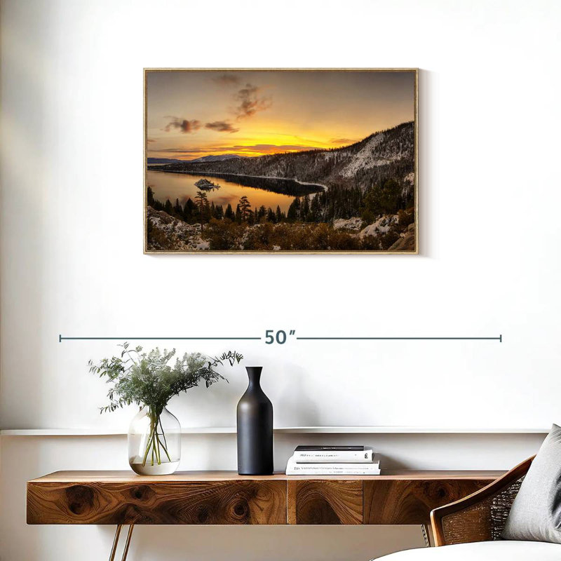 Lever du soleil sur le lac Tahoe, Cadre flottant en bois naturel, 31 po x 21 po