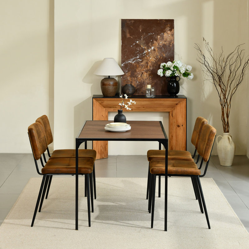 Hararat Modern 5-Piece Dining Set Rectangular Table Upholstered Chairs Industrial Style for Small Spaces Dining Room
