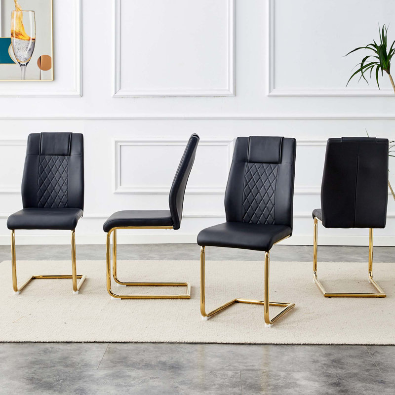 Chaises de salle à manger en similicuir, 6, Doré, Noir
