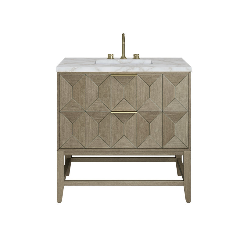 Emmeline 36'' W Single Vanity, Victorian Silver Quartz, 8" Widespread, Oak