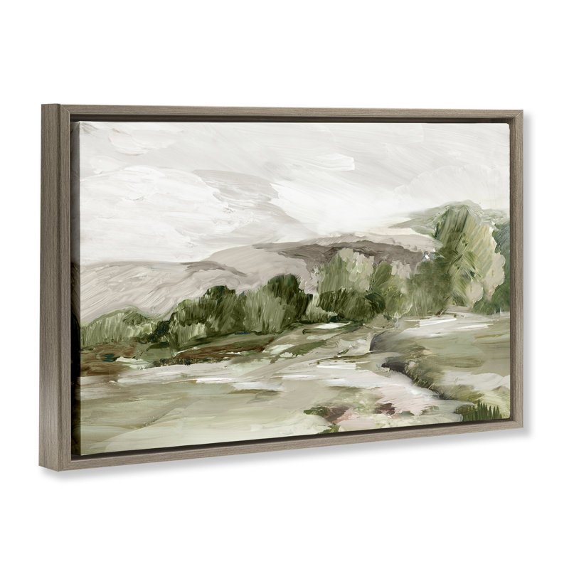  «Tree Line From Afar», toile flottante encadrée par Lera, H 21 po x l 31 po, Cadre flottant orme Montalcino