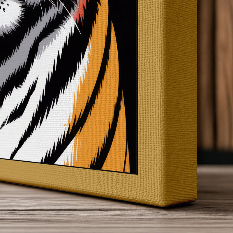 Tiger's Intense Gaze Modern - Wrapped Canvas, 36x24 - 91.4 x 61.0 cm, Ochre Border