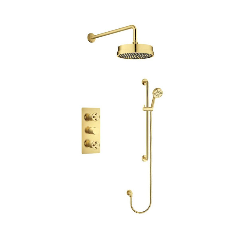  Thermostatic Shower with Fixed Shower Head, Brushed Gold