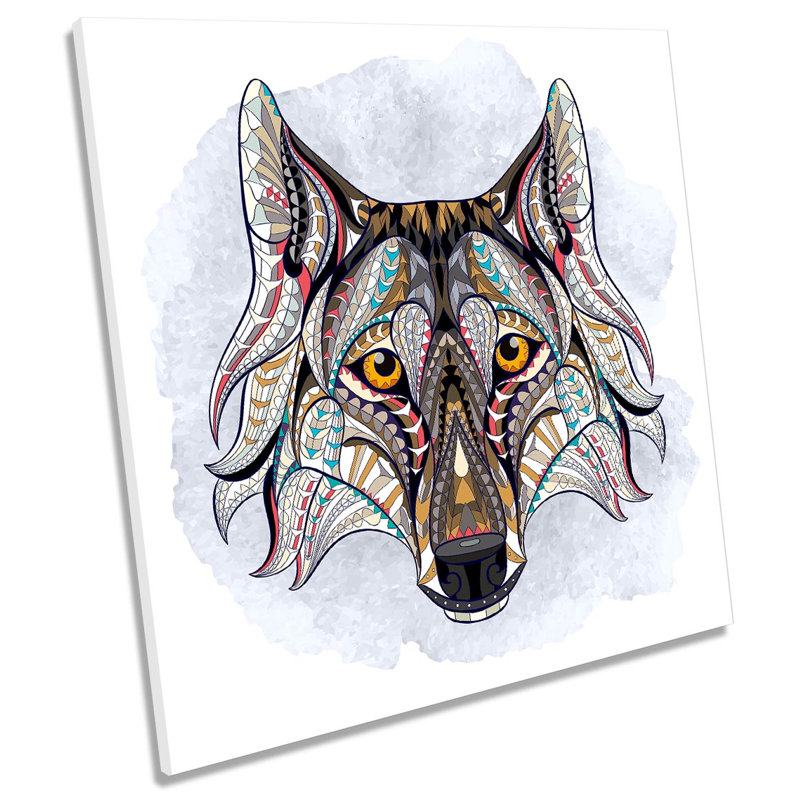 Wolf Face Tribal - Wrapped Canvas Print, 91.4cm H x 91.4cm W x 4cm D