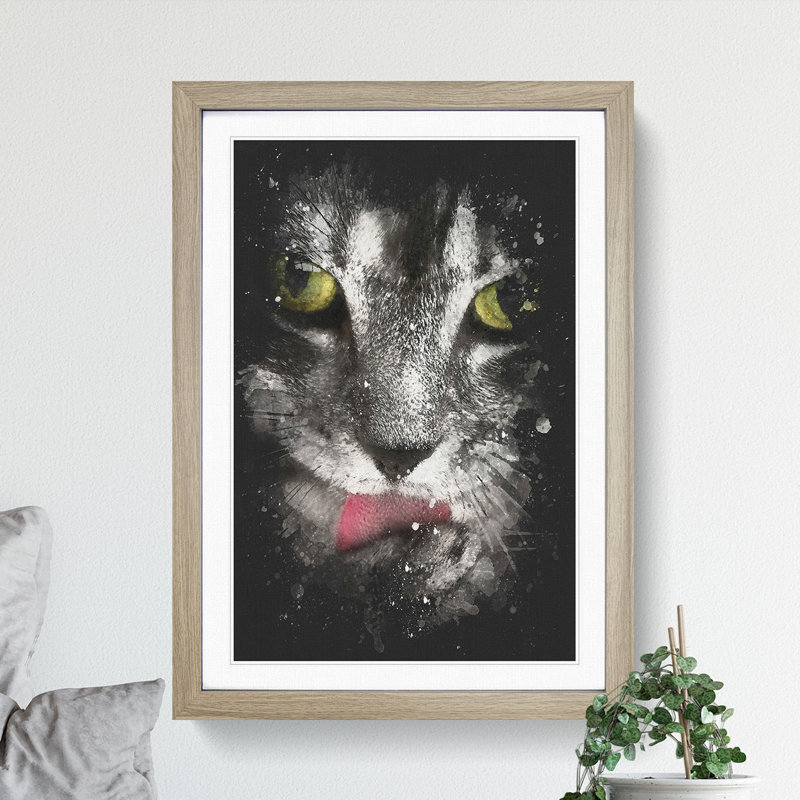 Portrait of a Cat Vol.9 - Picture Frame Graphic Art, 36cm H x 27cm W x 2cm D, Walnut Framed