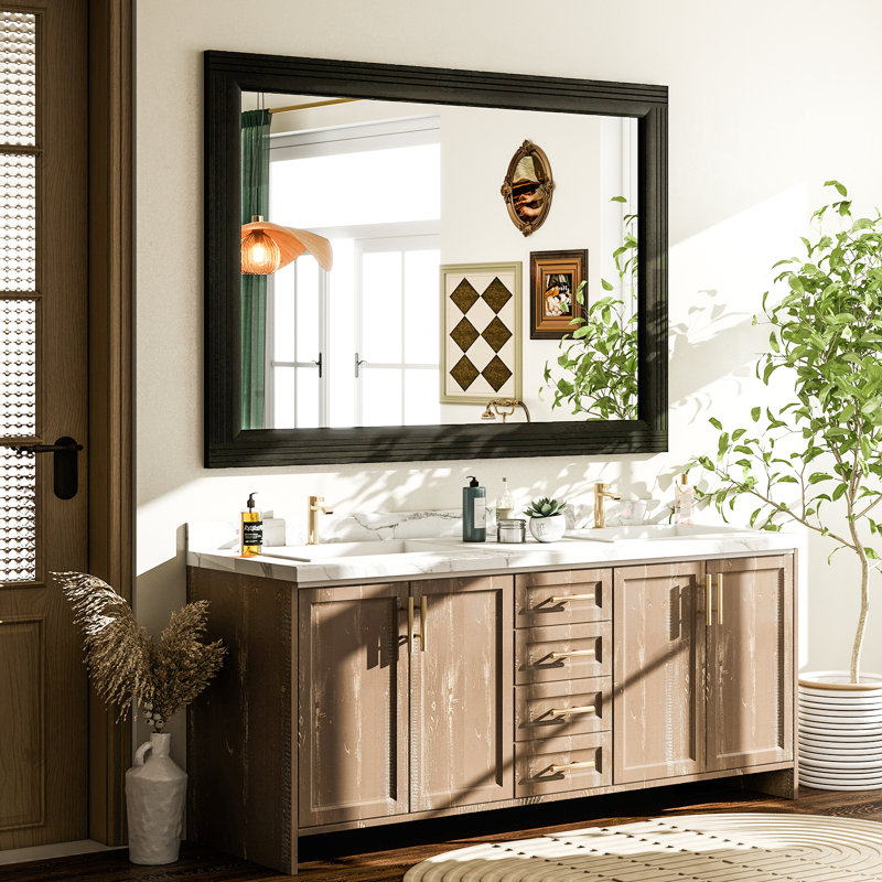 Miroir mural, 38 po x 24 po, Bois brun foncé