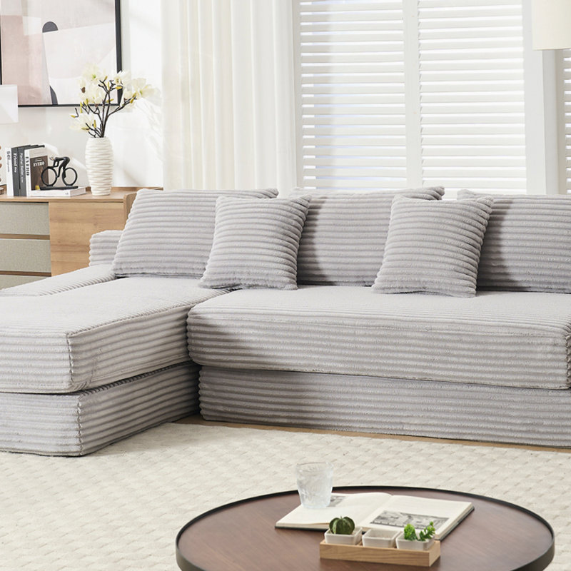 Canapé modulaire en L Albert, Tissu gris pâle