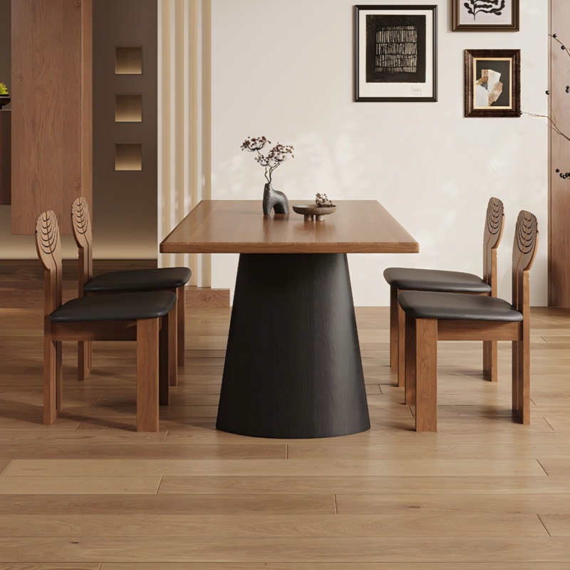 Table de salle à manger en bois massif et frêne massif + bois manufacturé noir et brun, H 29,53 po x L 70,87 po x l 35,43 po