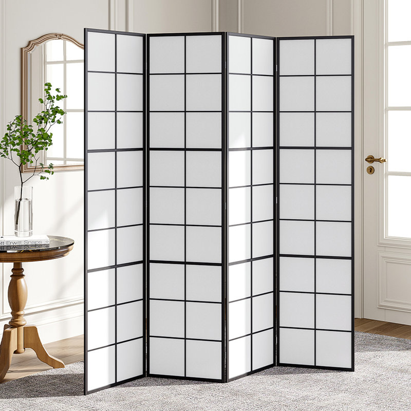 Nikhol 160cm W x 170cm H 4 - Panel Solid Wood Accent Room Divider