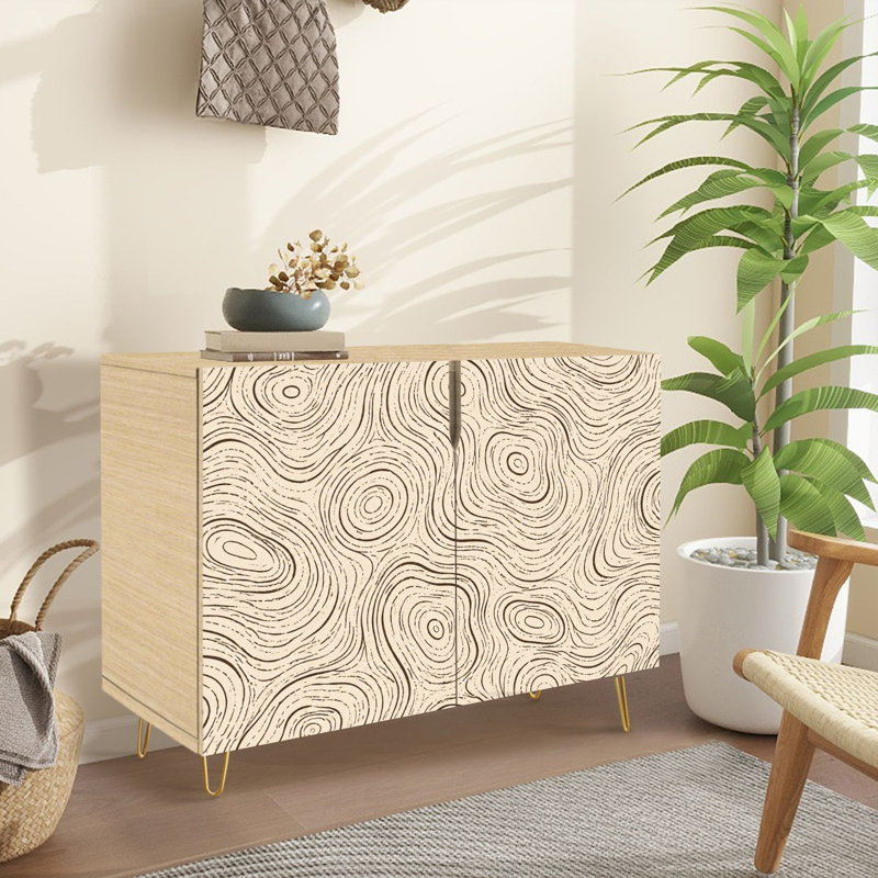 Buffet Buffet avec rangement à motif de vagues topographiques abstraites brun clair avec 2 portes pour le salon et la cuisine