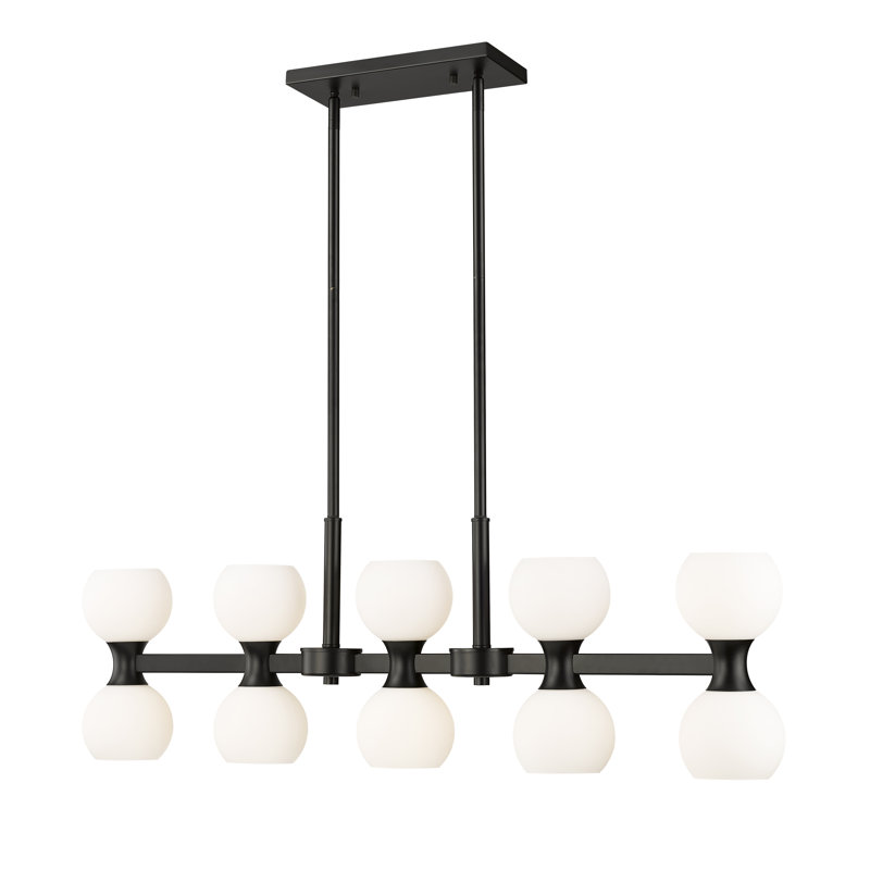Lustre rectangulaire pour îlot de cuisine à 10 lumières Nawrocki, Noir mat