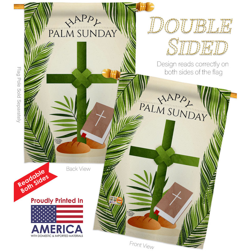 Drapeau de maison en polyester 40 po x 28 po Happy Palm Sunday