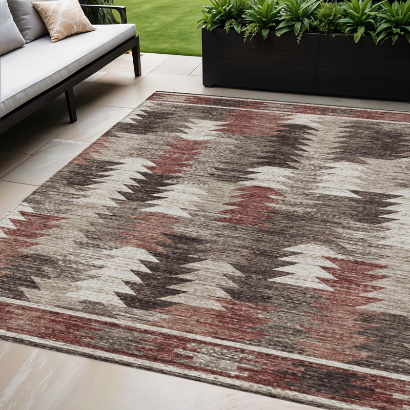 Tapis intérieur et extérieur lavable 5 pi x 8 pi brun et ivoire Southwestern
