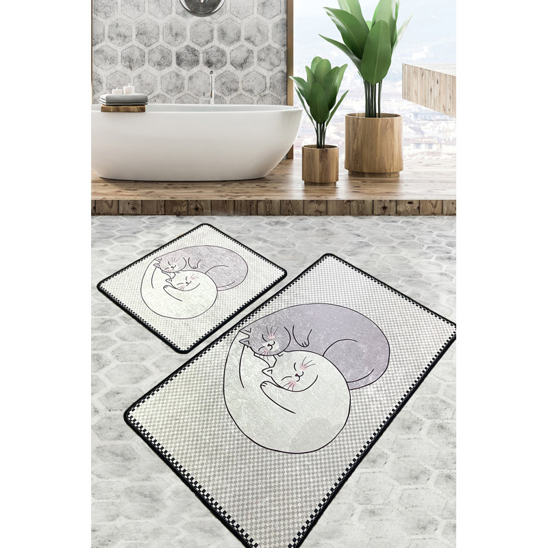 Ensemble de tapis de bain antibactérien (2 pièces), 100% polyester, 19,7 po x 23,6 po et 23,6 po x 39,4 po | Sous-tapis antidérapant, hauteur des poils: 0,4 po | Lavable à la machine, doux et durable, idéal pour la sécurité et le confort de la salle de bain