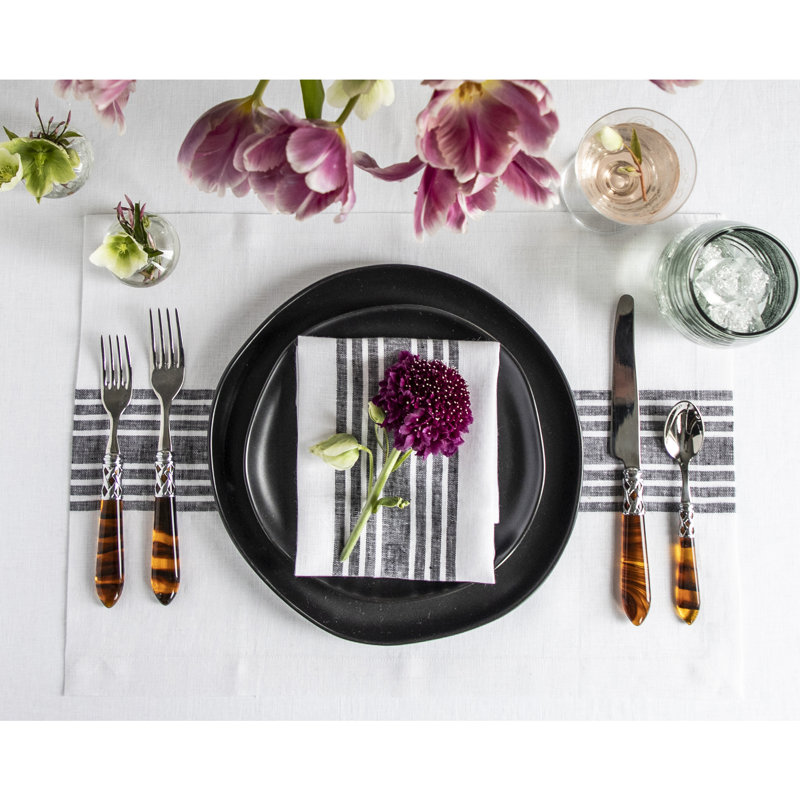 Black and White Striped Linen Farmhouse Dinner Napkins Set of 4