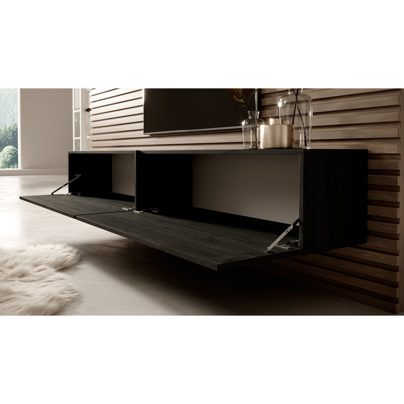Melicent Unfinished Floating TV Stand for TVs up to 75", Black Ash