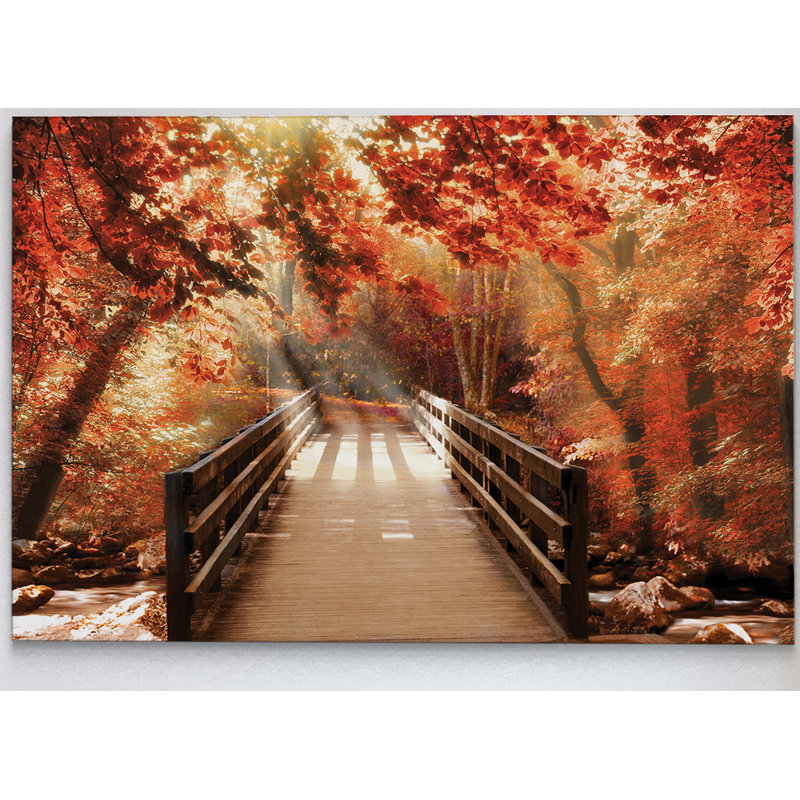 Arenda " Autumn Bridge ", 32" H x 48" W, Wrapped Canvas, No Frame