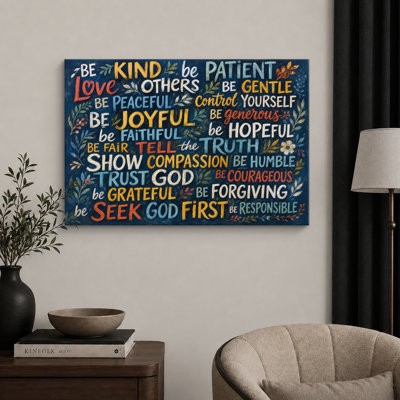 Colorful Be Kind Faith Hope Classroom Quote Artwork, Kids Room Pictures, Framed Canvas Giclee Print Wall Art