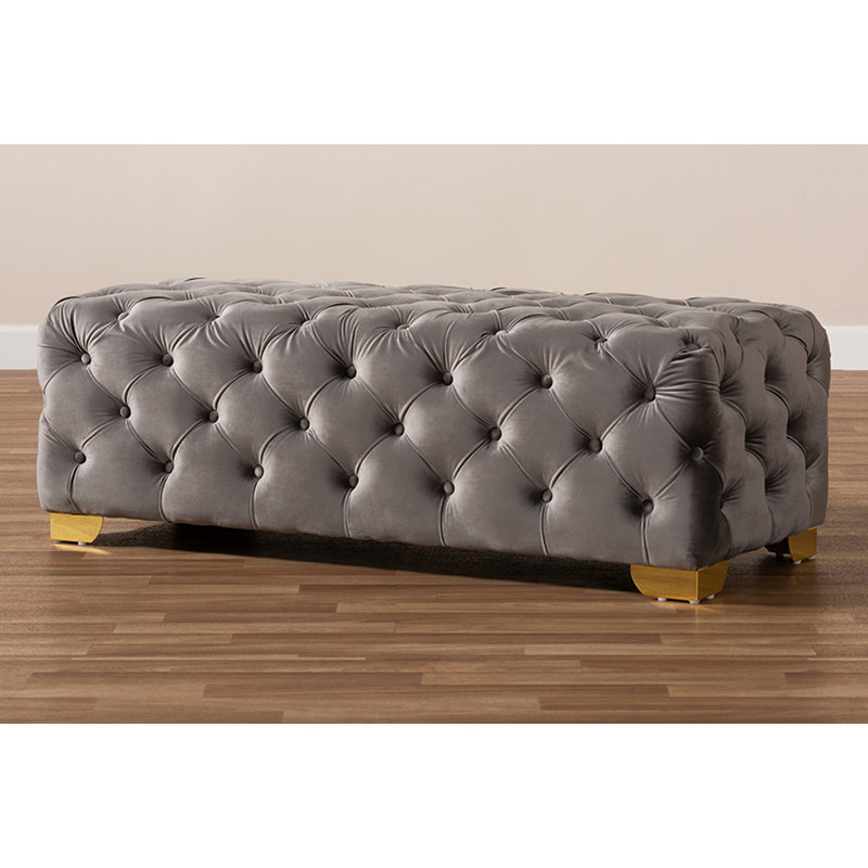 Crotts Velvet Upholstered Bench, Gray
