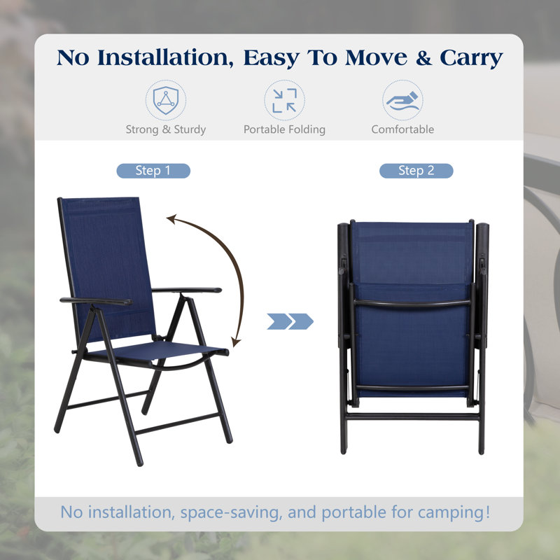 Alyah Metal Outdoor Dining Reclining Armchair, Blue