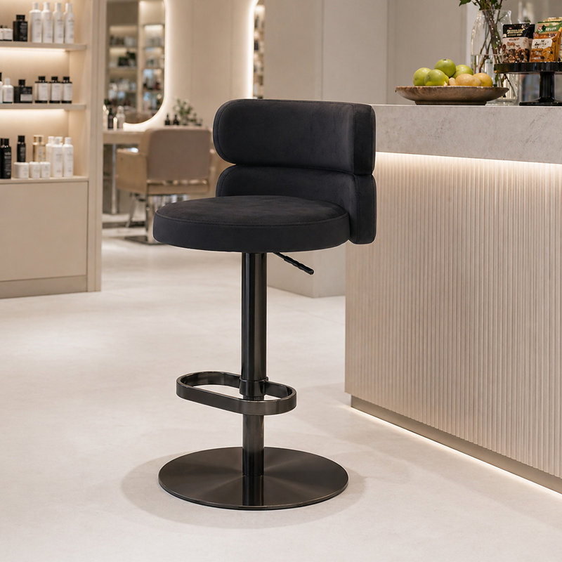 LUXMOD Italian-Inspired Modern Luxury Adjustable Height Swivel Velvet Counter & Bar Stool with Stainless Steel Pedestal Base (Set of 1)