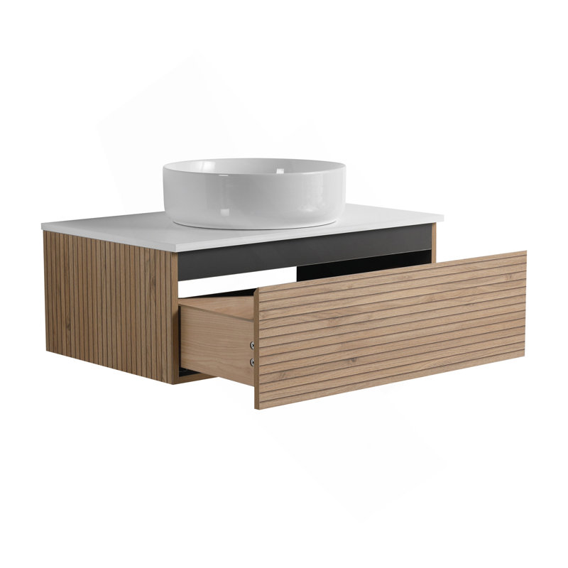 30'' Wall-Mounted Bathroom Vanity With White Art Ceramic Sink  & 1-Soft-Close Drawer (KD-Packing), 30"
