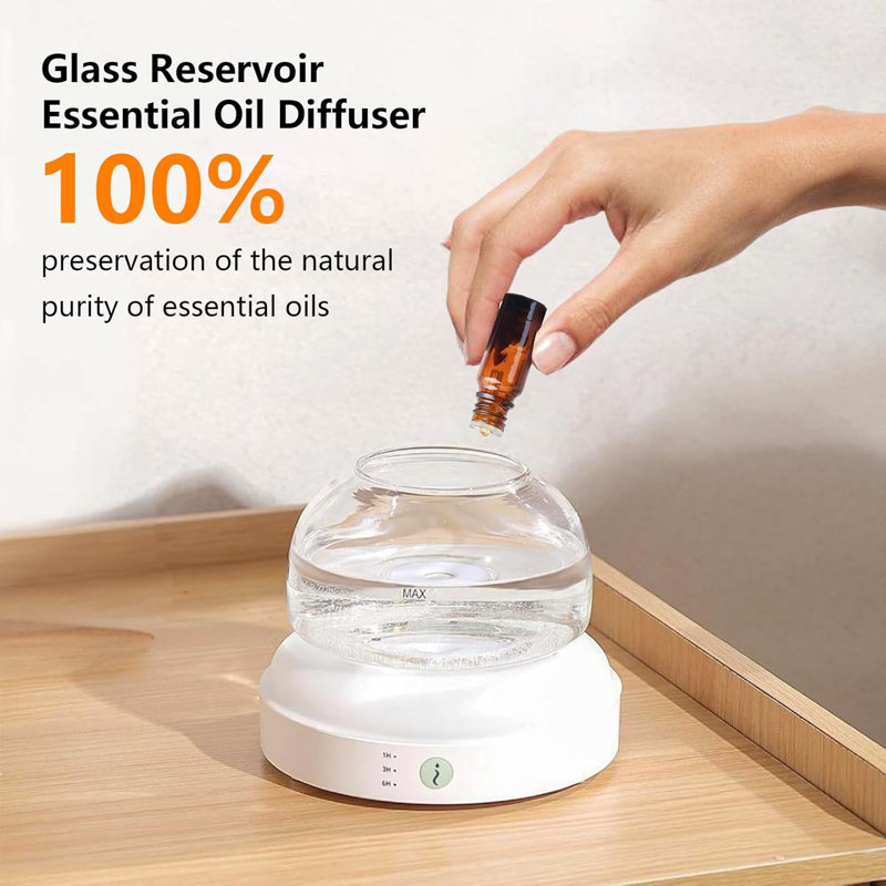Elegant Glass Reservoir Essential Oil Diffuser 200ML, One Button Control Glass Diffuser With Rainbow Colours For Home Office Bedroom Gift