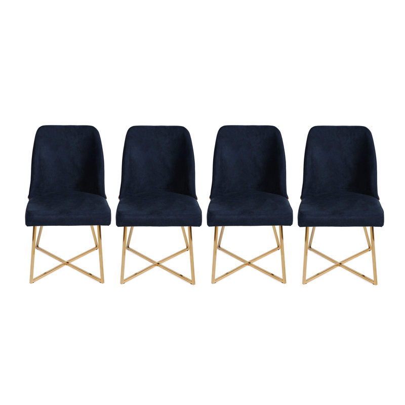 Ensemble de chaises élégantes en or et bleu foncé, tissu de velours et similicuir, 19,7 x 35,4 x 19,3 pouces | Structure 100% métal, capacité de poids de 352 lb | Design moderne et glamour pour la salle à manger et le salon