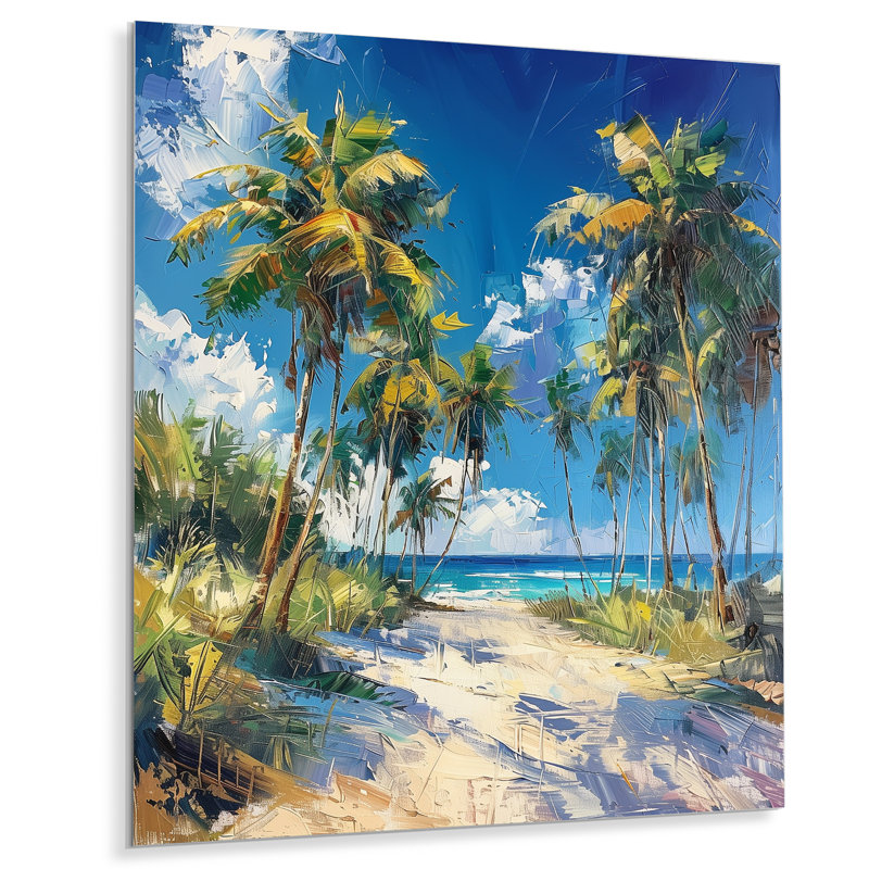 Palmiers verts, paradis tropical II - palmiers et palmiers, art mural, Sans cadre, métal, H 16 po x l 32 po