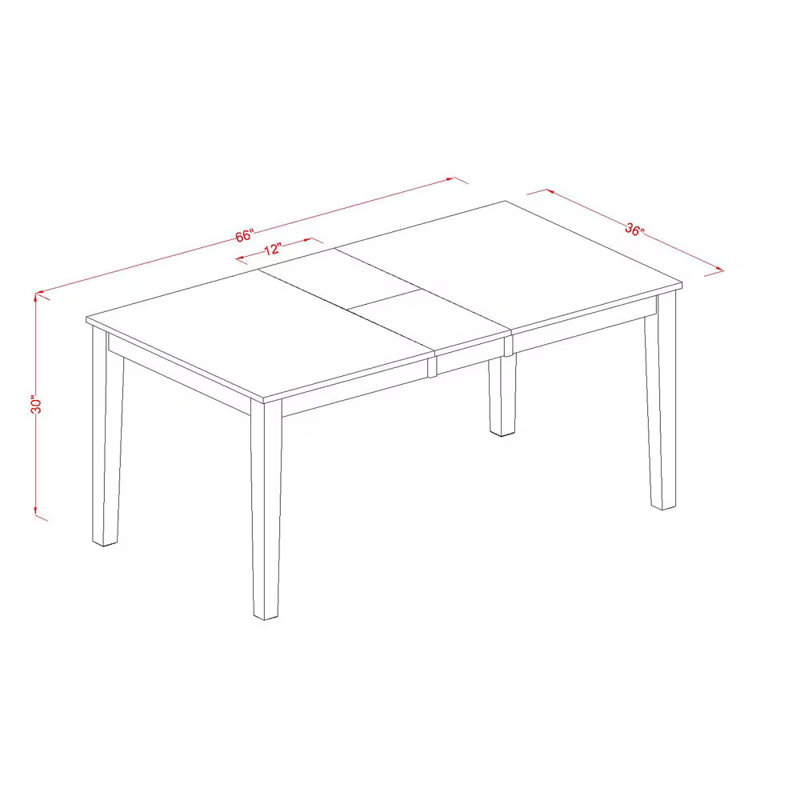 L'ensemble 5 pièces comprend une table de salle à manger rectangulaire avec rallonge papillon et 4 chaises de cuisine, babeurre et cerise