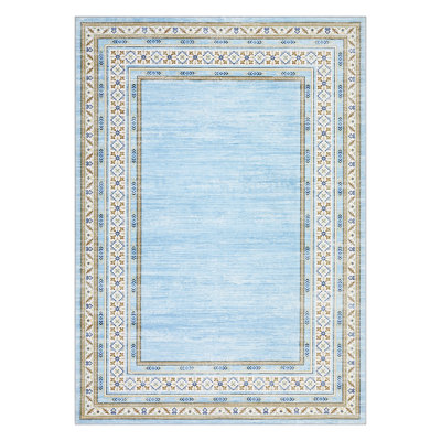 Washable Area Rug Modern Bordered Rug Non Slip Floor CarpetNon Shedding Neutral Rugs for Kitchen Bedroom Living Room