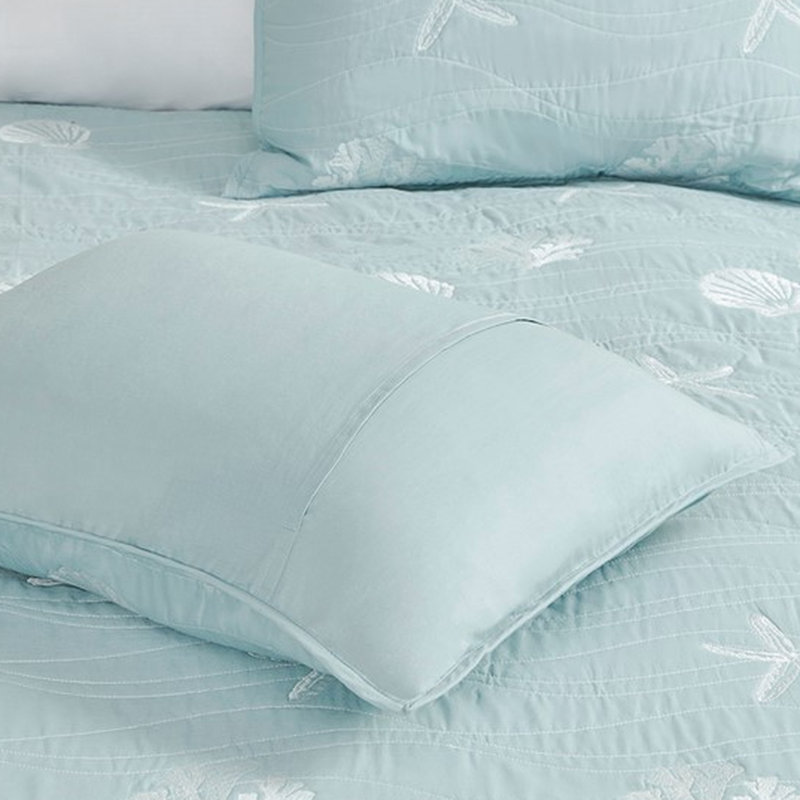 4 pièces de courtepointe en coton pour très grand / très grand. Étoile de mer brodée. . Prélavé. Nettoyage simple. Lavable à la machine. Literie côtière. Très grand. .
