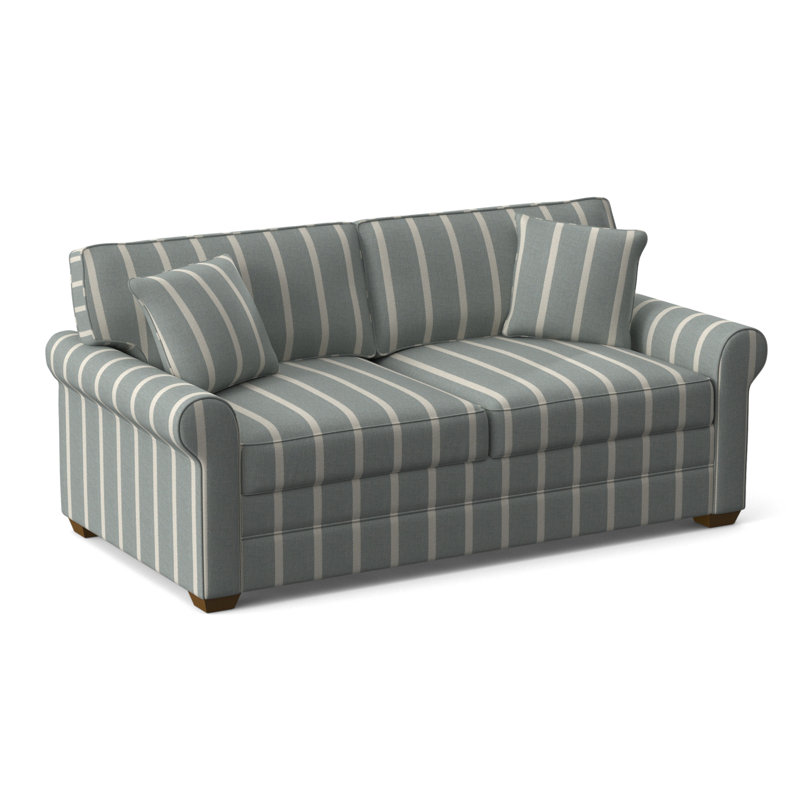 Bedford Upholstered 79'' Sofa, Light Blue and White Stripe; 0256-54, Havana Finish