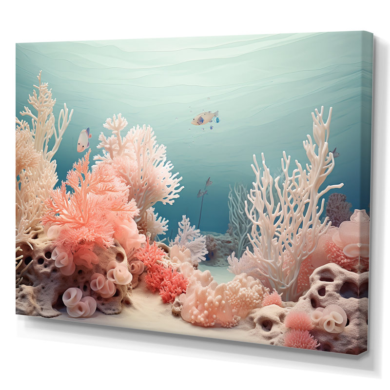 Coral Reef - rose et bleu - impressions sur toile, plage et océan, Toile tendue, H 34 po x l 44 po
