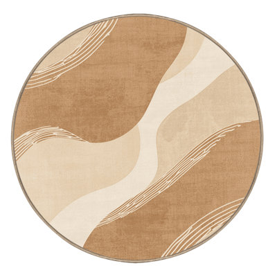 Machine Washable Paulett Eclectic Abstract Rug in Brown – Beige Binding