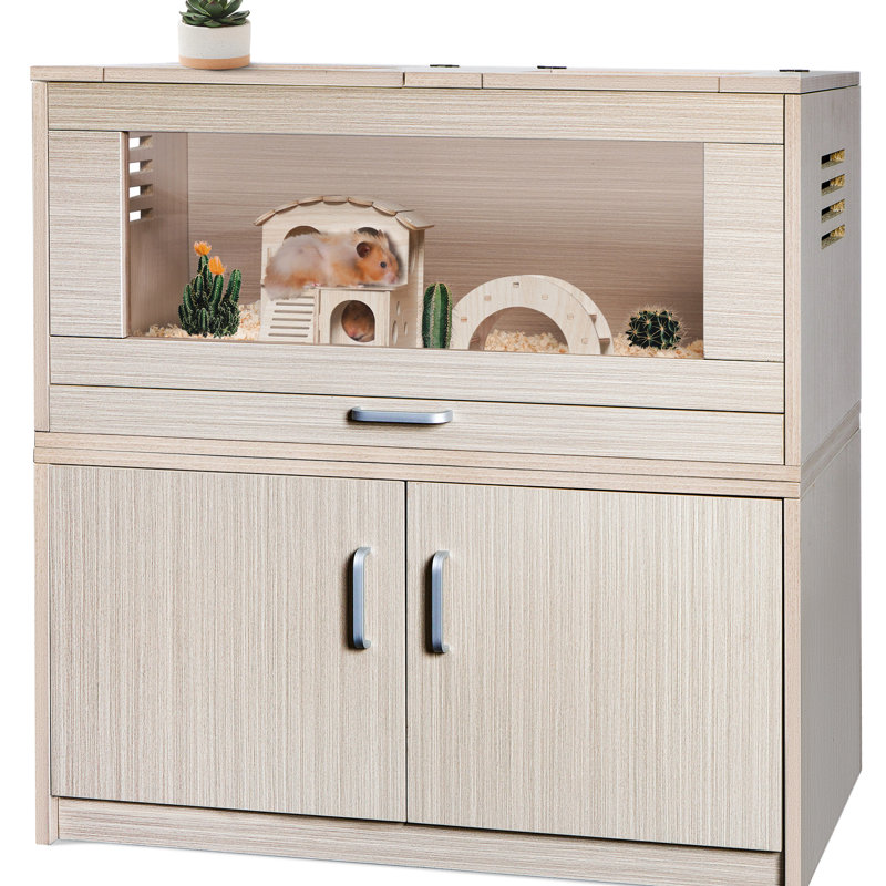Maison de hamster en bois avec espace de rangement et fenêtres en acrylique - spacieuse pour cochon d'Inde, chinchilla, unité de cage Chinchilla facile à nettoyer