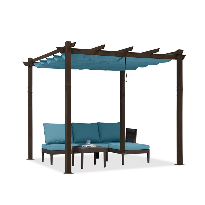 Pergola en aluminium mauve avec auvent, Bleu, H 96,5 po x l 118 po x P 118 po