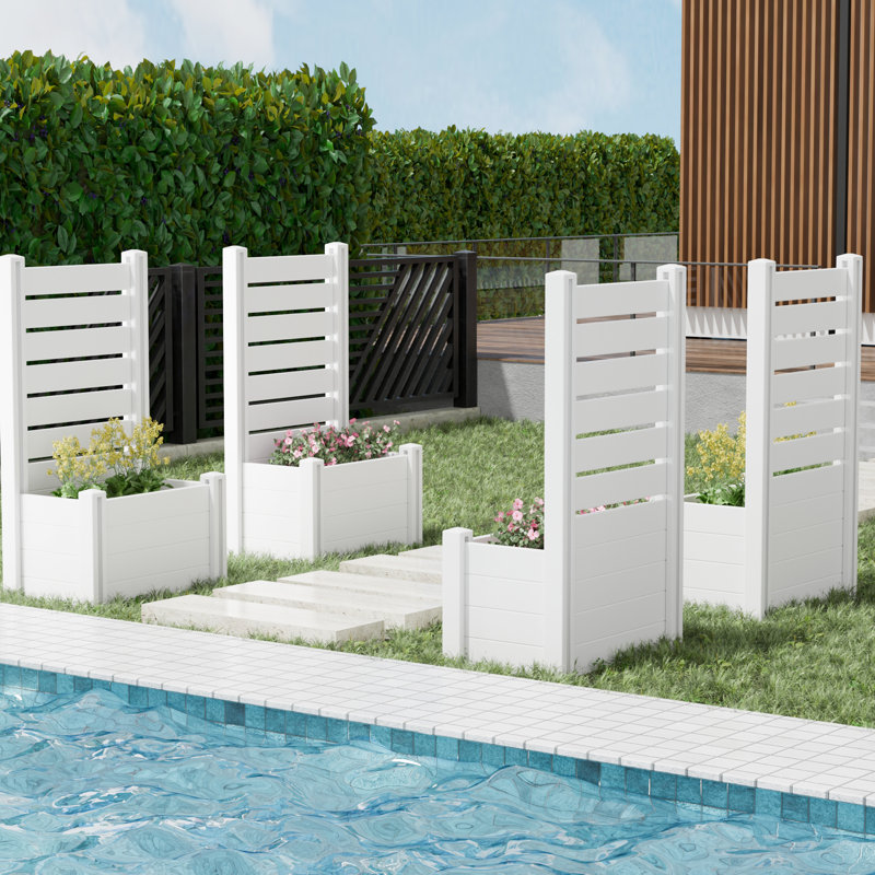 Iris Vinyl Planter Box With Trellis Climbing Plants, 47" H x 23" W x 12" D