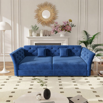 74.4" Modern Velvet Pull Out Sofa Bed