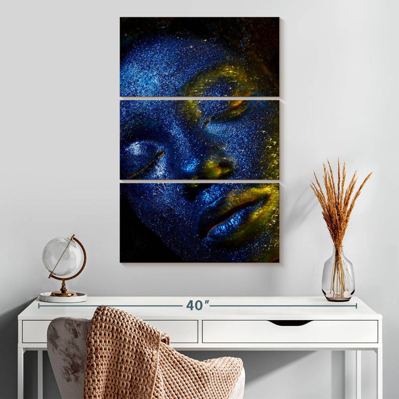 Senne Blue Glitter Face Portrait, 32'' H x 20'' W
